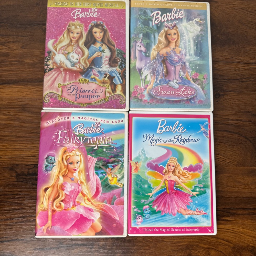 Barbie DVD Lot 4 Movies Princess  the Pauper Swan Lake Fairytopia Magic Rainbow
